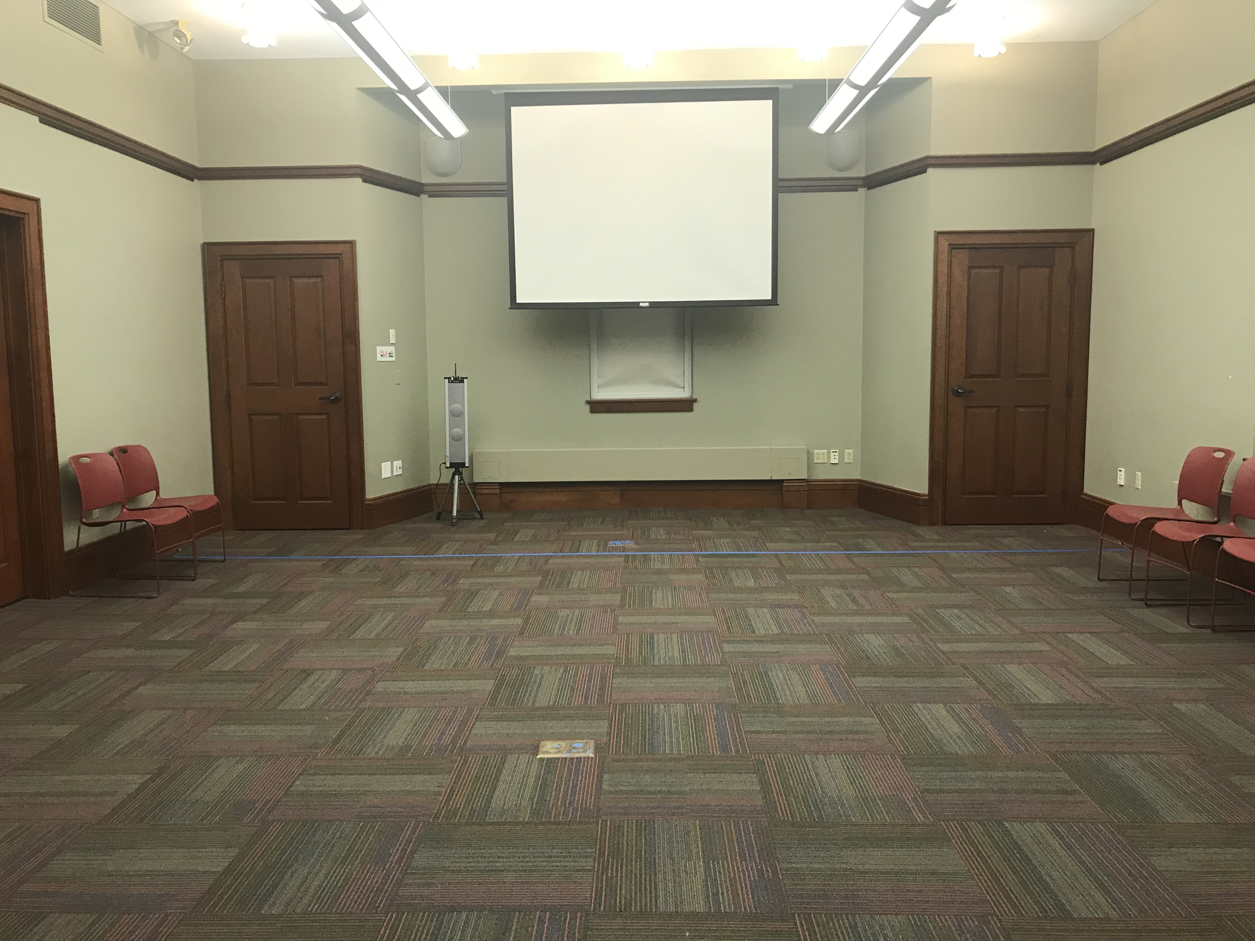 large room with screen