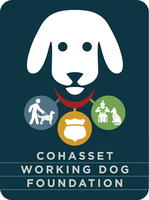 Words: Cohasset working dog foundation, picture of dog