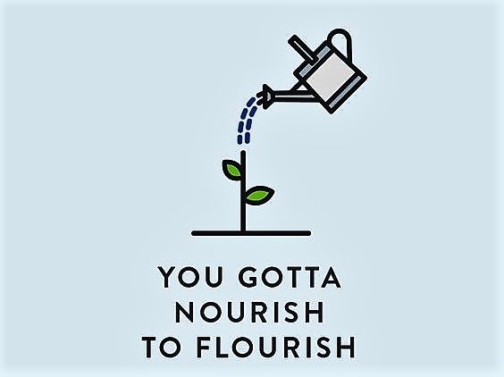 It's a water can watering a plant and it says you gotta nourish to flourish 
