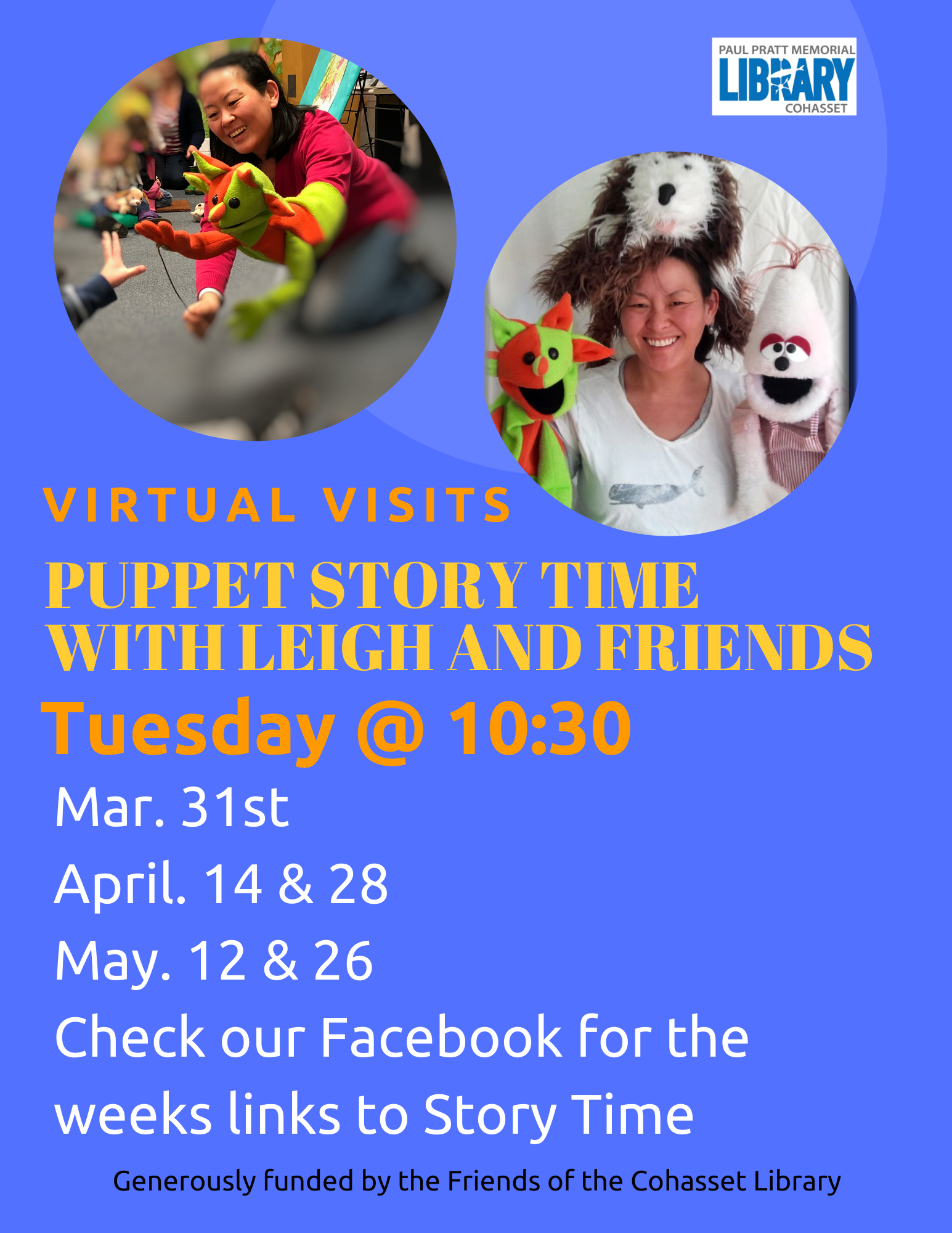 Virtual puppet story time with dates
