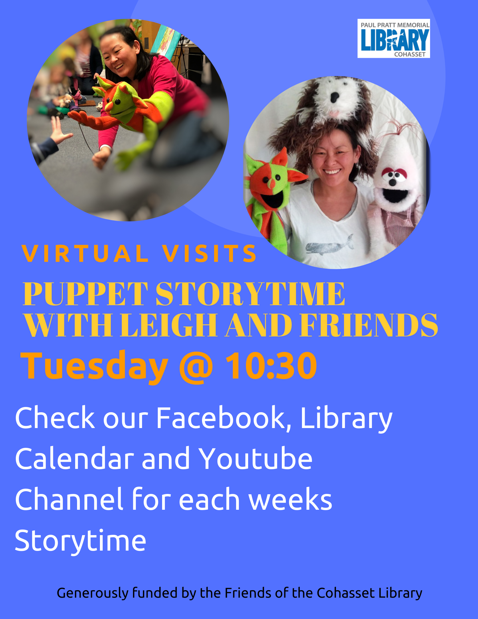 Virtual puppet storytime Tuesdays @ 10:30
