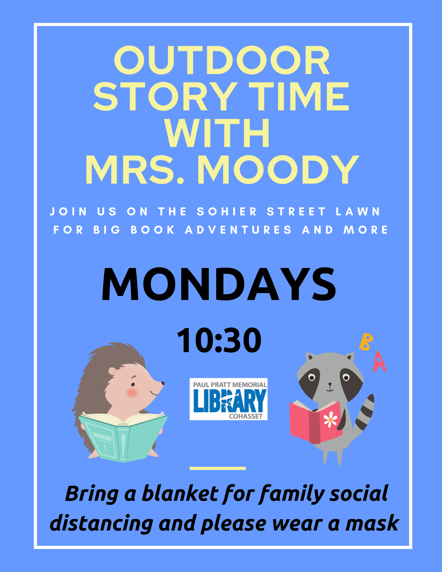 outdoor storytime with Mrs. Moody under the tent