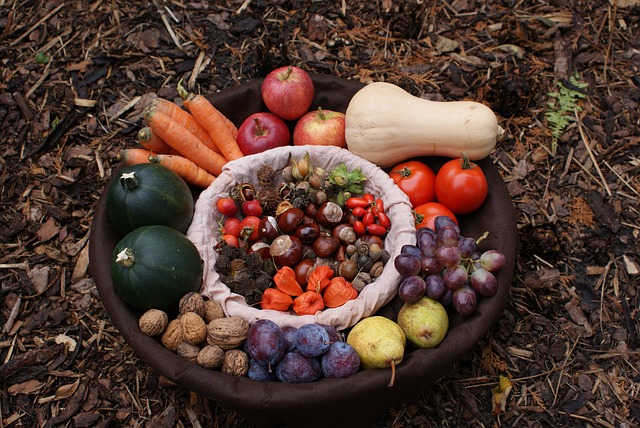 Display of fall vegetables in a bowl