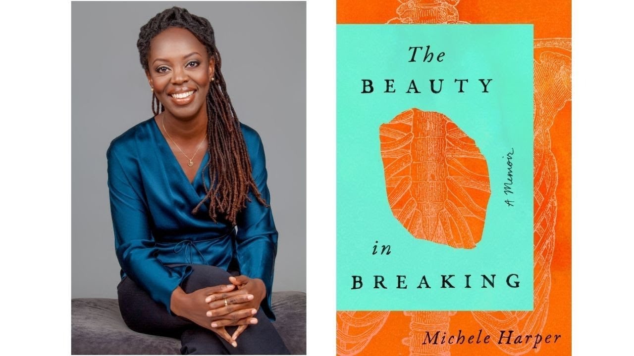 Author Dr. Michele Harper alongside a picture of the cover of her book.
