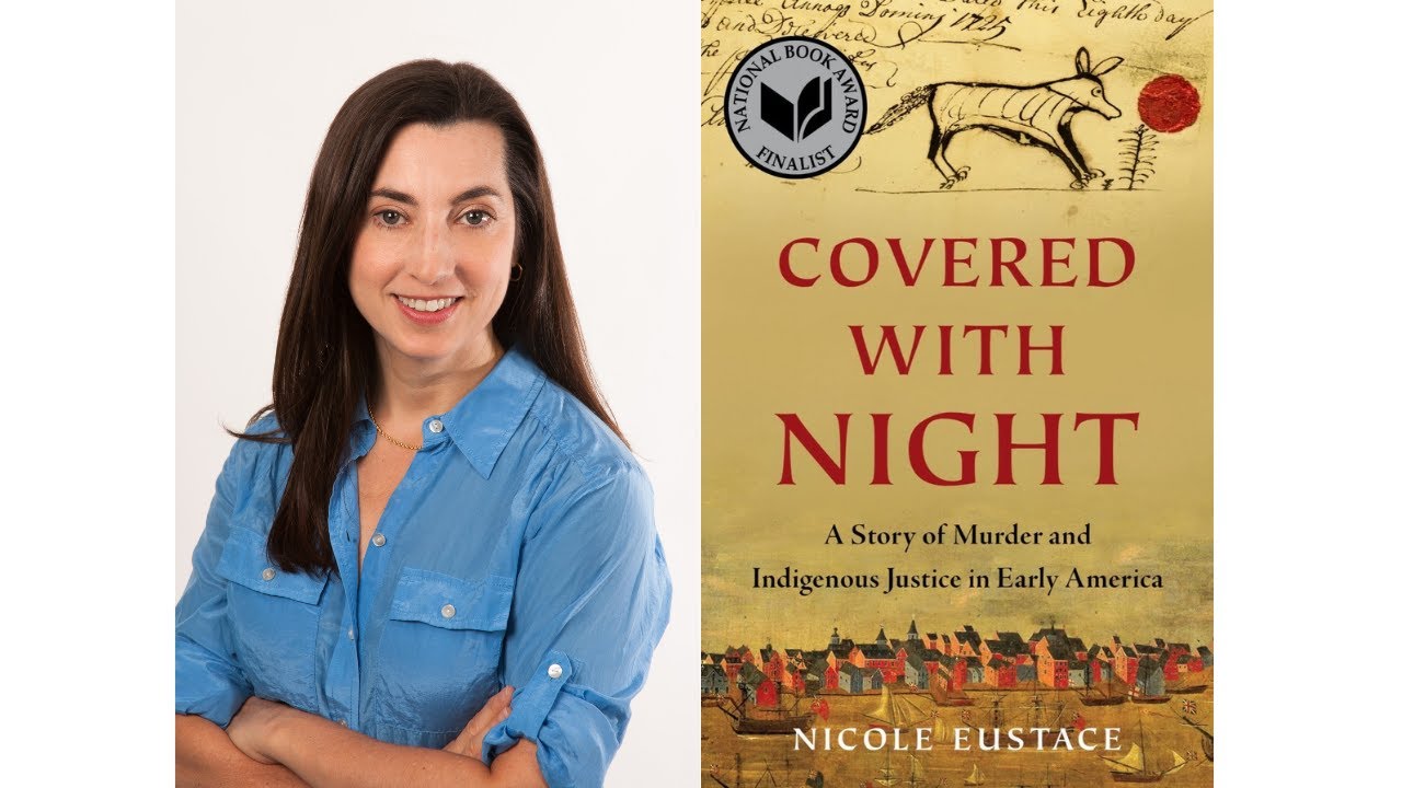 Author Nicole Eustace alongside the front cover of her book