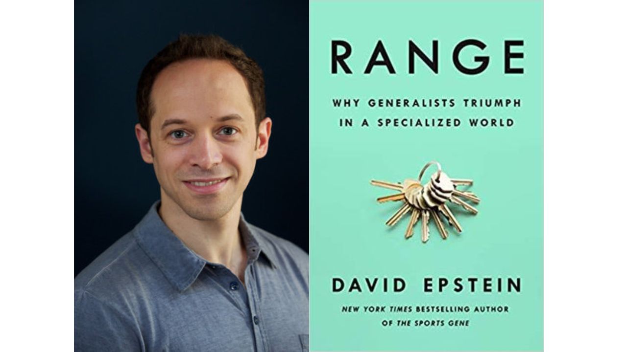 Author David Epstein beside his book Range