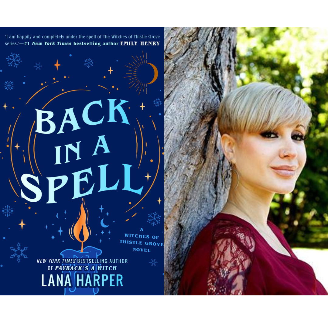 Author Lana Harper beside her book "Back in a Spell".