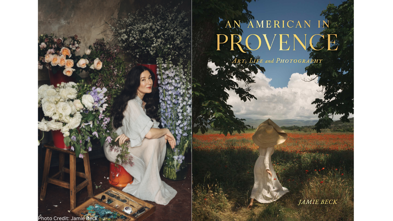 Author Jamie Beck beside her book An American in Provence.