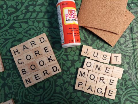 Beverage coasters made from Scrabble tiles