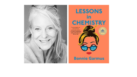 Author Bonnie Garmus with her book Lessons in Chemistry