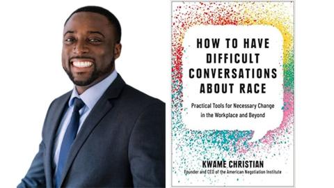 Author Kwame Christian and the front cover of his book