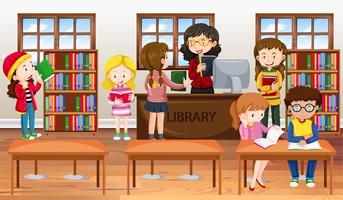 Children in library with librarian