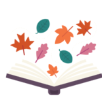 Open book with fall-colored leaves. 