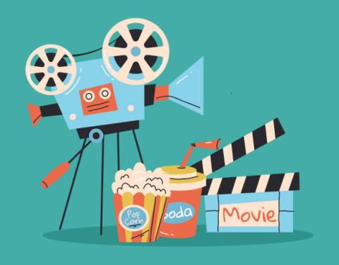 movie projector with popcorn and other movie accessories