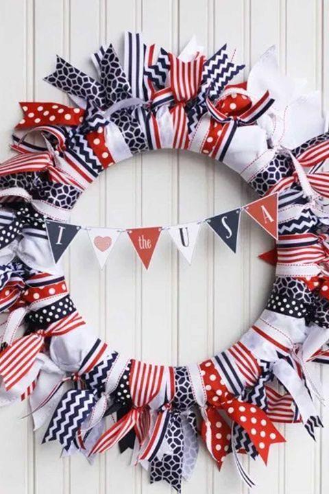 Festive cloth wreath for fourth of July